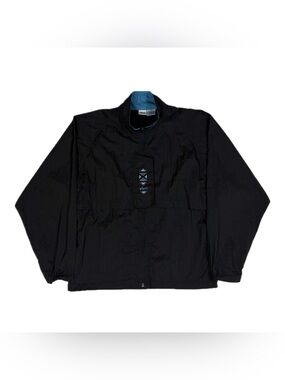 Vtg 90s Asics Black Blue Green Retro‎ Strap Windbreaker Jacket Women Large